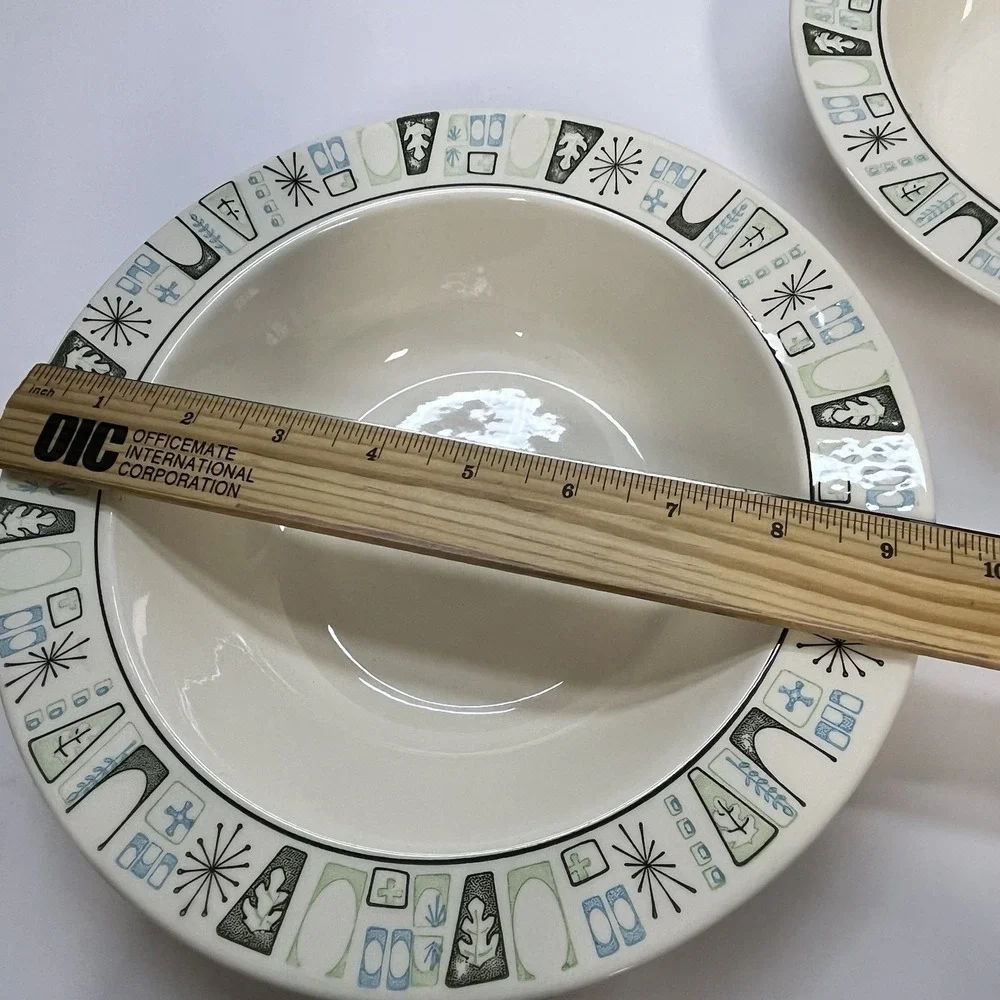 atomic starburst pattern serving  bowls mcm taylor stone green blue 9.5 inch‎